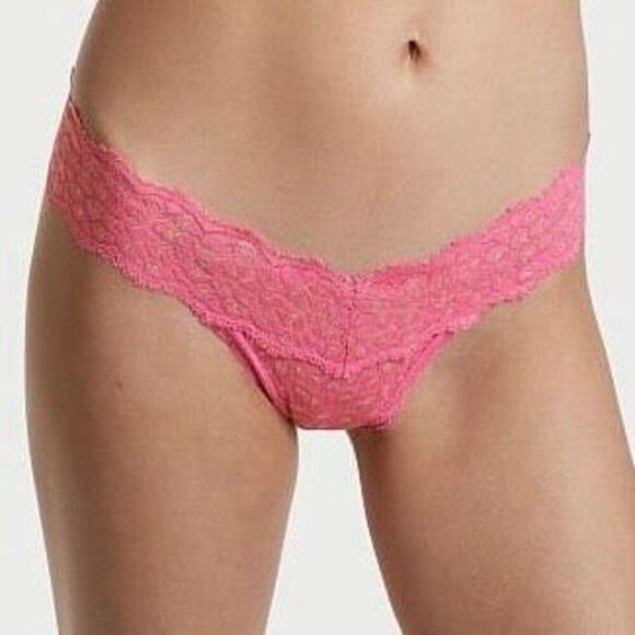 NWT (XXL) Victoria’s Secret The Lacie Sparkly Animal Lace Thong Panty Gold/Pink - Picture 4 of 10
